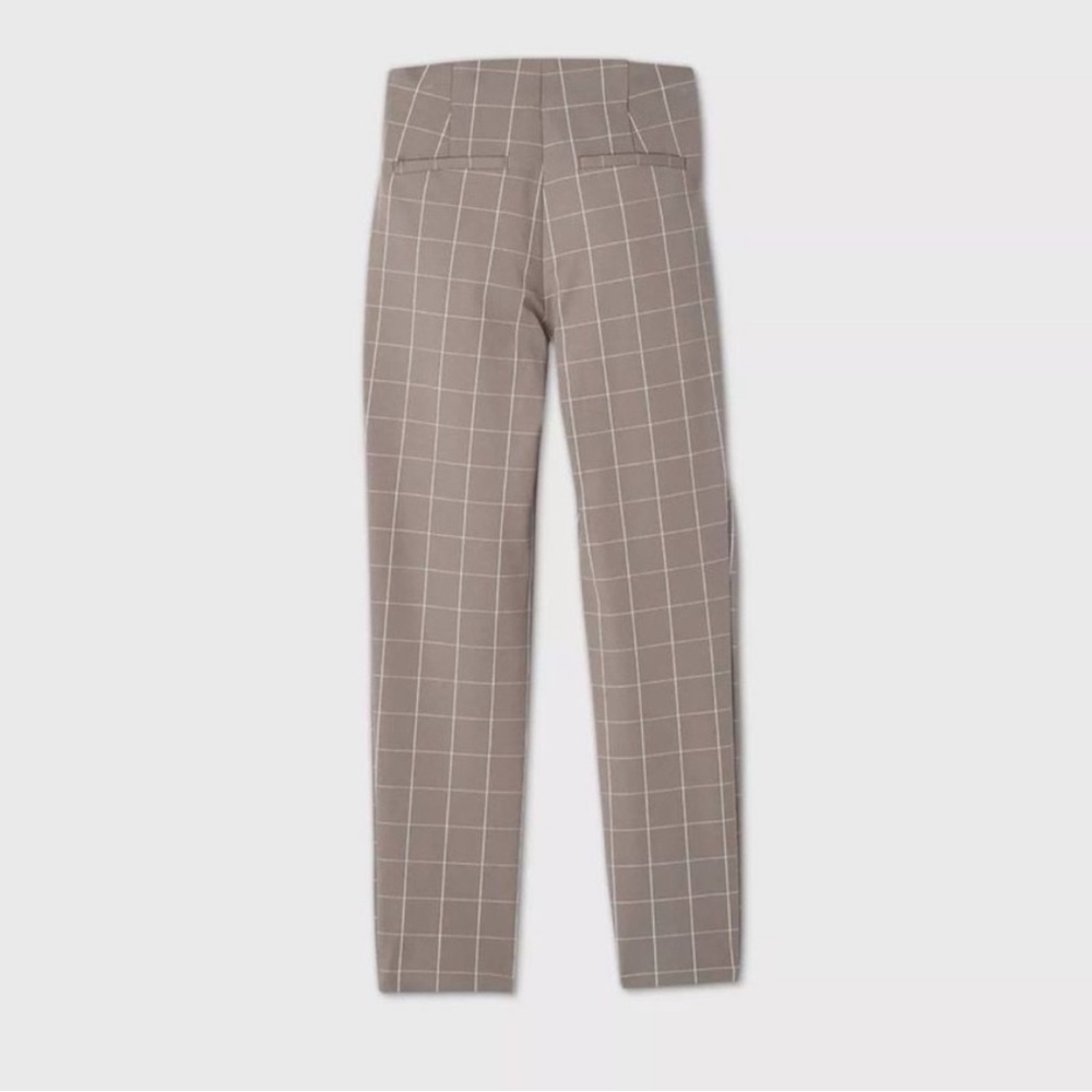 Taupe Grid Pattern Ankle Cropped Dress Pants - Picture 3 of 15
